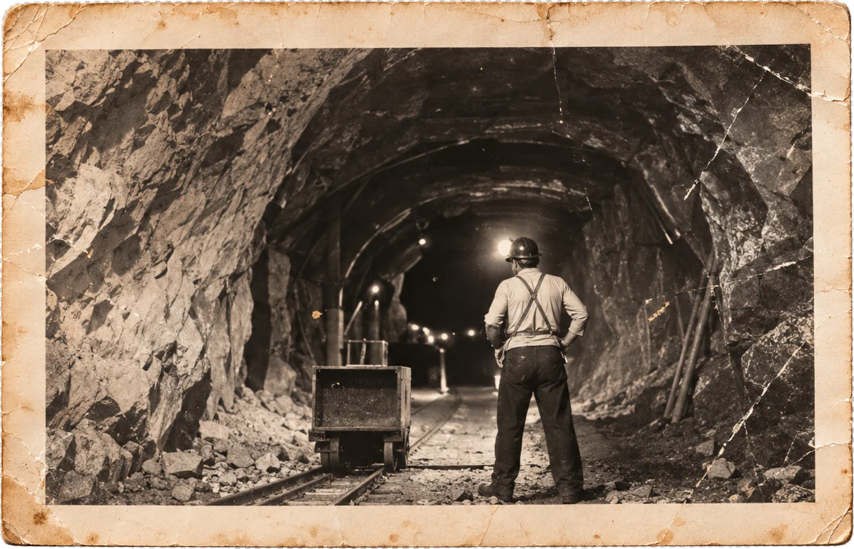 Vintage tunnel miner photograph